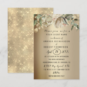 Flowers Brunch Sepia Gold Wedding Anniversary Invitation