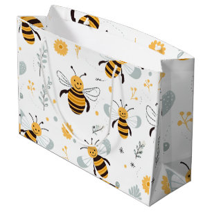 Flowers Bubble Bee Wrapping Paper Sheet Set of 3 Large Gift Bag