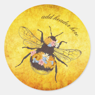 Flowers & Bumble Bee Round Sticker