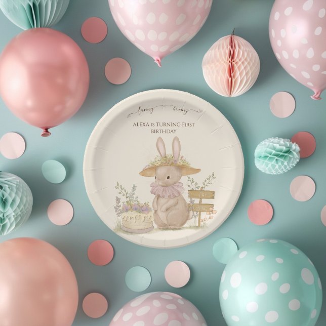 Flowers Bunnies First Birthday Paper Plates (Creator Uploaded)