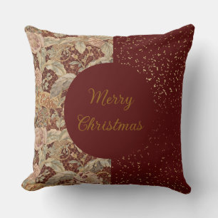 Flowers,Burgundi Red Gold Glitter, Merry Christmas Throw Pillow