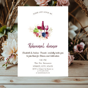 Flowers Burgundy Wine Tasting Rehearsal Dinner Invitation