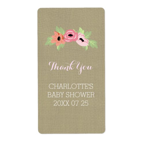 Flowers  Burlap Baby Shower Favor Label