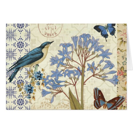 Flowers, Butterflies, and Bird Collage Cards (Front Horizontal)