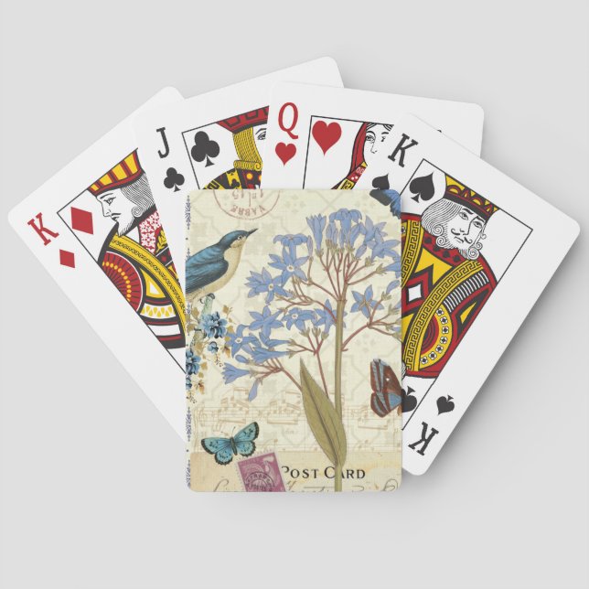 Flowers, Butterflies, and Bird Collage Poker Cards (Back)