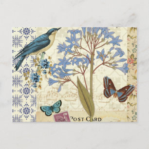 Flowers, Butterflies, and Bird Collage Postcard