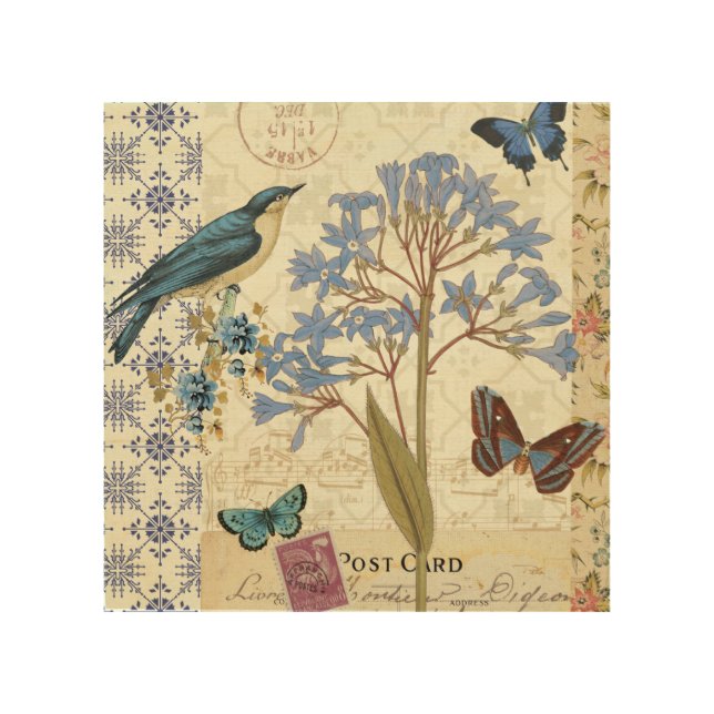 Flowers, Butterflies, and Bird Collage Wood Wall Decor (Front)