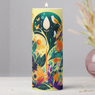 Flowers, Butterflies and Birds Pillar Candle