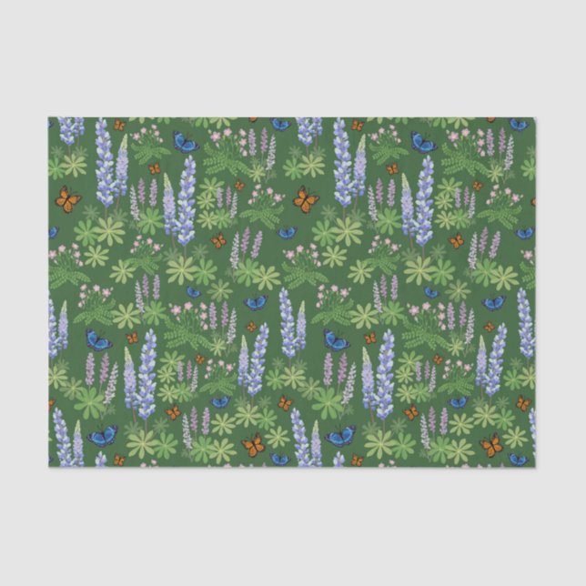 Flowers & butterflies decoupage tissue paper lupin (Front)