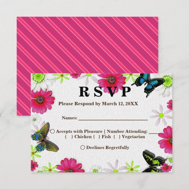 Flowers & Butterflies in Mosaic RSVP Menu Invitation (Front/Back)