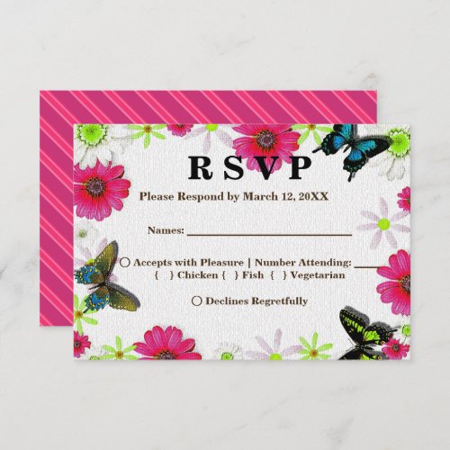 Flowers  Butterflies in Mosaic RSVP Menu Invitation