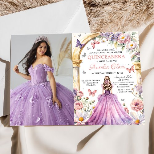 Flowers Butterflies Lilac Princess Quinceaera Invitation