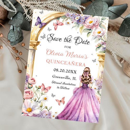Flowers Butterflies Lilac Princess Quinceaera Save The Date
