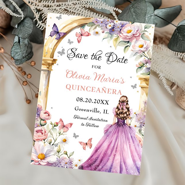 Flowers Butterflies Lilac Princess Quinceañera Save The Date (Creator Uploaded)