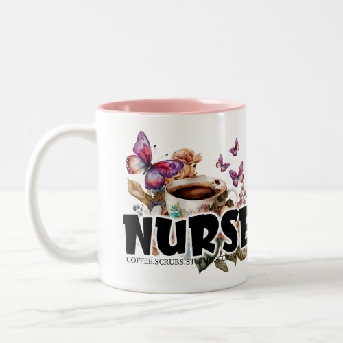 Flowers  Butterflies Nurse Life Two_Tone Coffee Mug