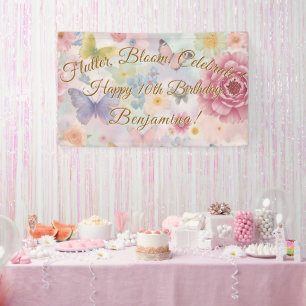 Flowers & Butterflies Pastel Garden Collage Banner