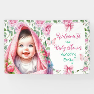 Flowers & Butterflies Pink Baby Shower Welcome Banner