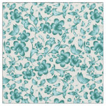 Flowers Butterflies Spring Floral Teal on White Fabric
