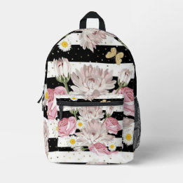 Flowers,Butterflies & Stripes Printed Backpack