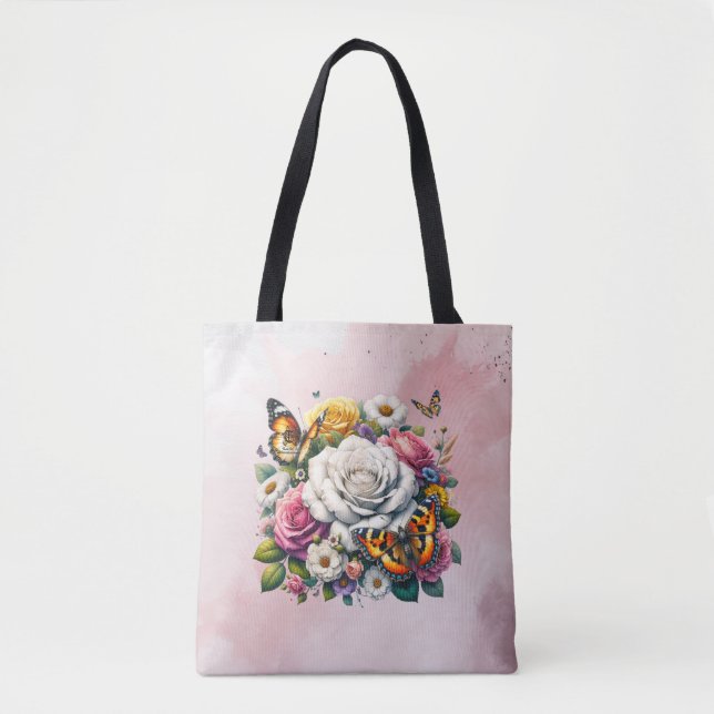 FLOWERS & BUTTERFLIES  TOTE BAG (Front)