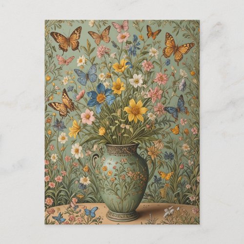 Flowers Butterflies Vase Postcard