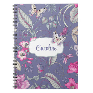 Flowers & Butterfly Custom Name Gift Notebook