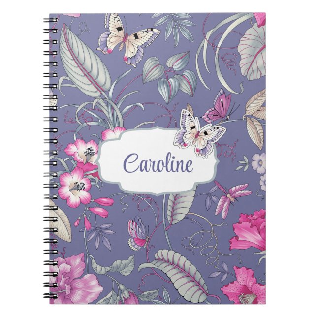 Flowers & Butterfly Custom Name Gift  Notebook (Front)