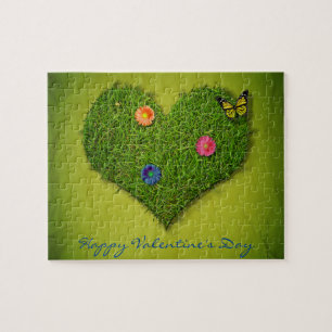Flowers Butterfly Heart-Shaped Lawn Jigsaw Puzzle