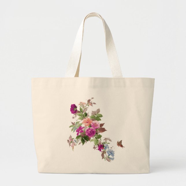 Flowers & Butterfly l Garden of Happiness Large Tote Bag (Front)