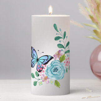 Flowers & Butterfly Pillar Candle