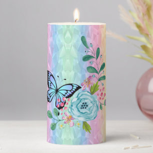 Flowers & Butterfly Pillar Candle