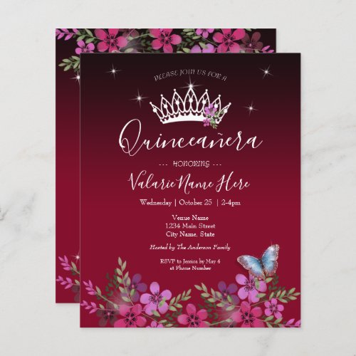 Flowers Butterfly Quinceanera Budget Invitation
