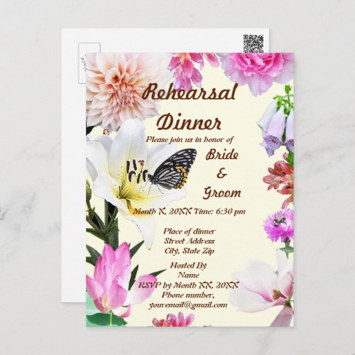 Flowers  Butterfly Rehearsal Dinner Postcard