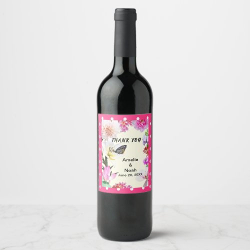 Flowers  Butterfly Thank You Wedding Wine Label