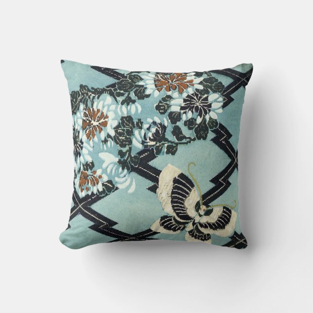 Flowers & Butterfly Throw Pillow (Front)