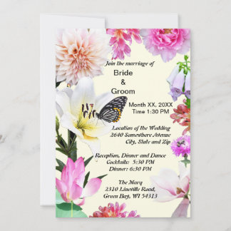 Flowers & Butterfly Wedding Invitation