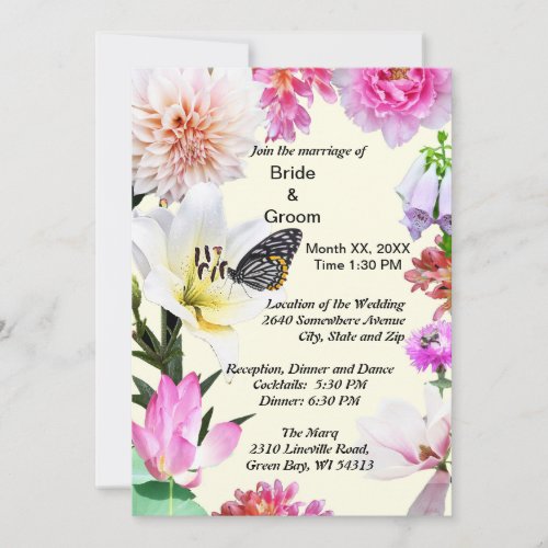 Flowers  Butterfly Wedding Invitation