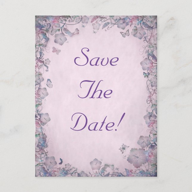 Flowers & Butterfly's Wedding Save The Date Announcement Postcard (Front)