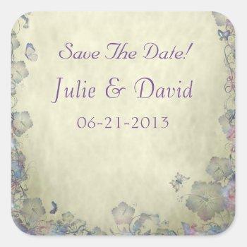 Flowers & Butterfly's Wedding Save The Date Square Sticker by Lasting__Impressions at Zazzle