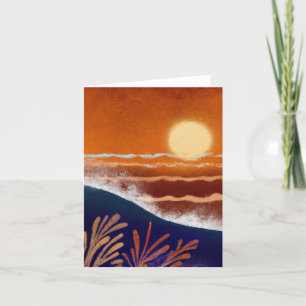Flowers By Ocean Midcentury Modern Painting Thank You Card