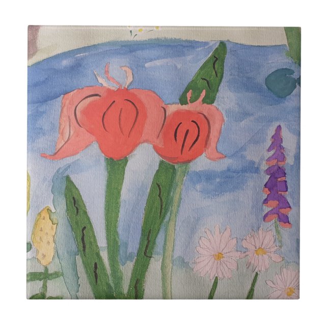 Flowers By The Lake Ceramic Tile (Front)