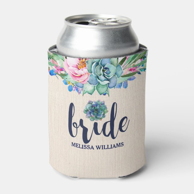 Flowers & Cactus Flowers Bride-Modern Typography Can Cooler (Can Front)