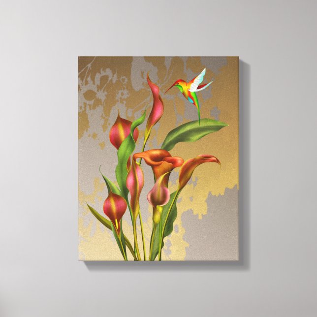 Flowers - Calla Lilies and Hummingbird Canvas Print (Front)