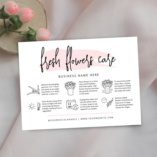 Flowers Care Card Feminine Pink Watercolor