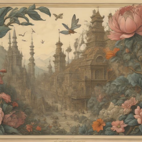 Flowers Castle  postcard cutting tissue paper