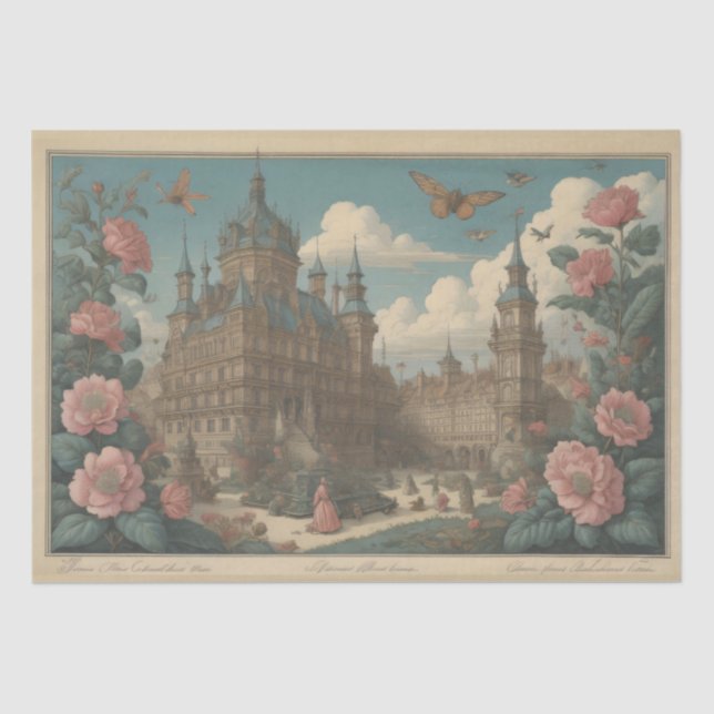 Flowers Castle & postcard v3 - 13x19 Tissue Paper (Front)