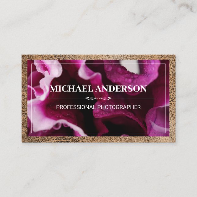 Flowers Close Up | Leather Border Business Card (Front)