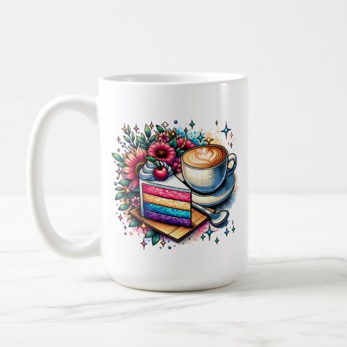 Flowers Coffee and Rainbow Cake Personalized Coffee Mug