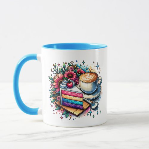 Flowers Coffee and Rainbow Cake Personalized Mug