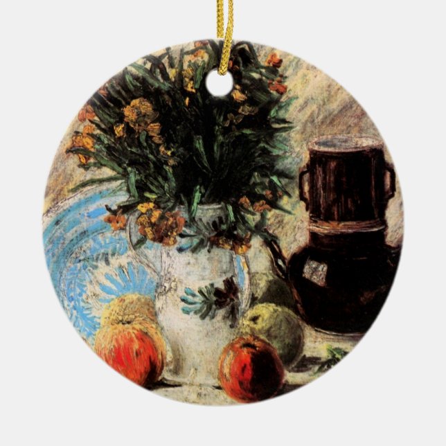Flowers, Coffeepot and Fruit by Vincent van Gogh Ceramic Ornament (Front)